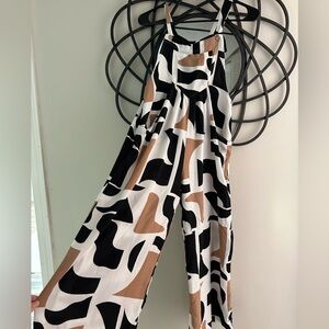 Light Weight Black and Brown Patterned Jumpsuit